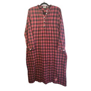 LL Bean Womens Red Black Buffalo Plaid Cotton Flannel Nightgown S *READ*